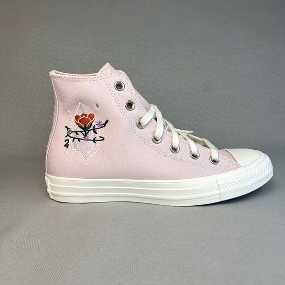 New Converse Chuck Taylor High Top Pink Barely Rose Embroidered Gems Sz 8 w/ Box - Picture 4 of 16